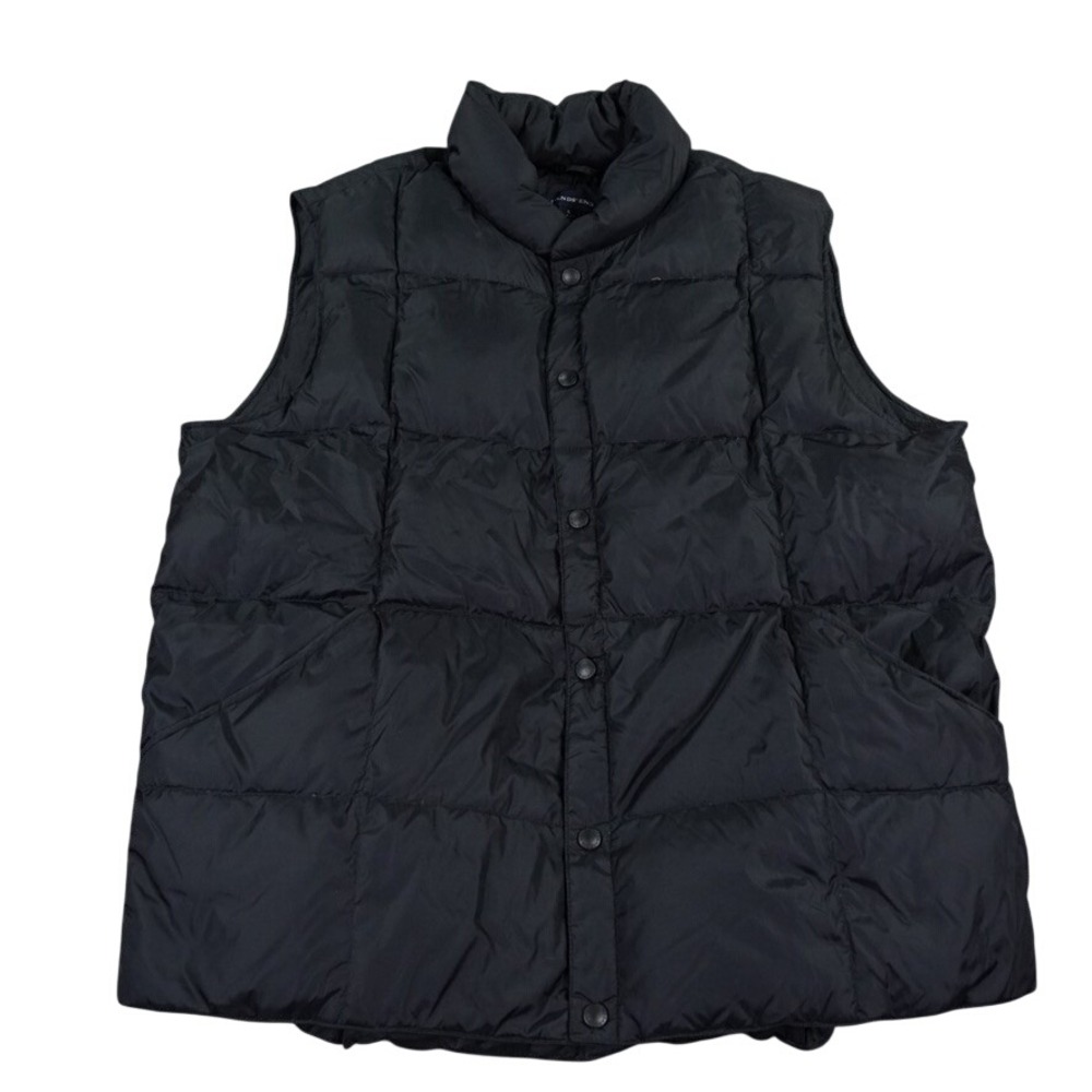 Lands End Puffer Vest Mens Large Black Down Filled Quilted Snap Button Gorpcore